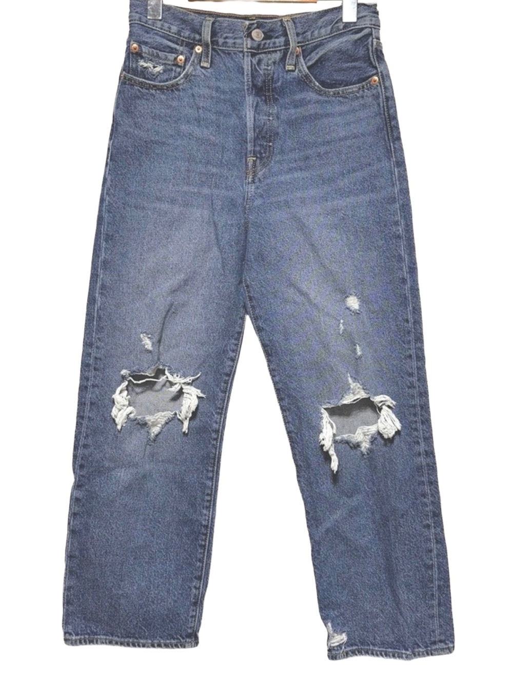 LEVI’S Ribcage Straight Distressed High Rise Button Fly Mom Denim Jeans 27